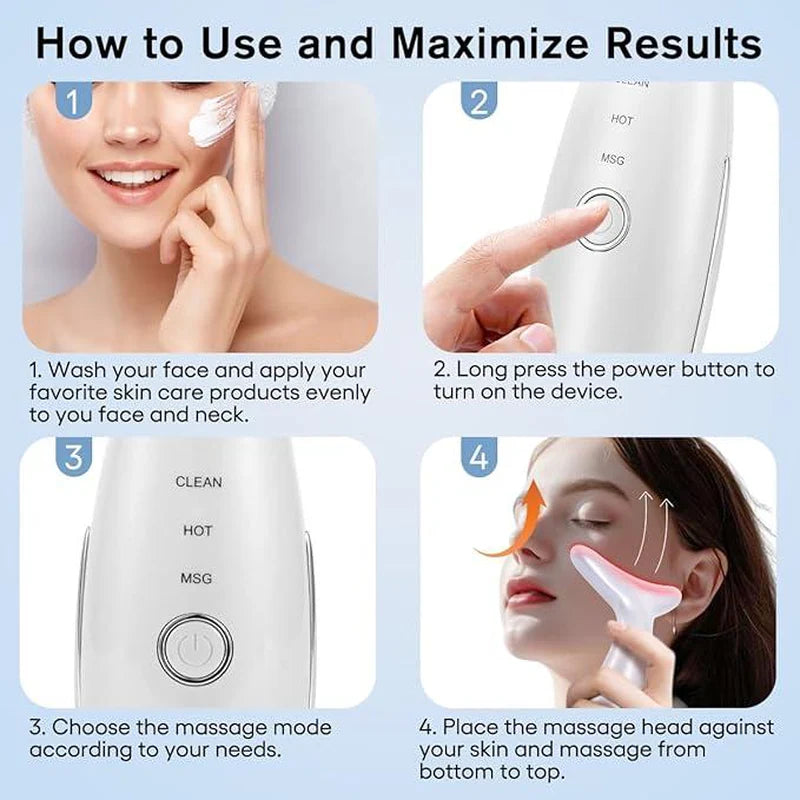 7-Color LED Face and Neck Massager with model demonstrating neck use