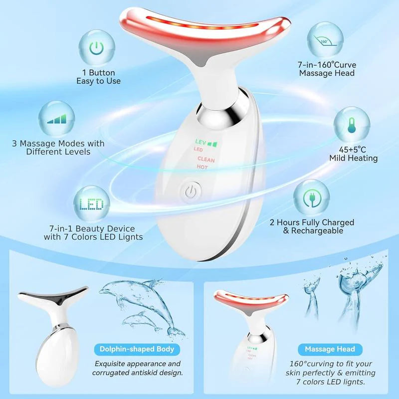 7-Color LED Face and Neck Massager showing all 7 LED light color modes