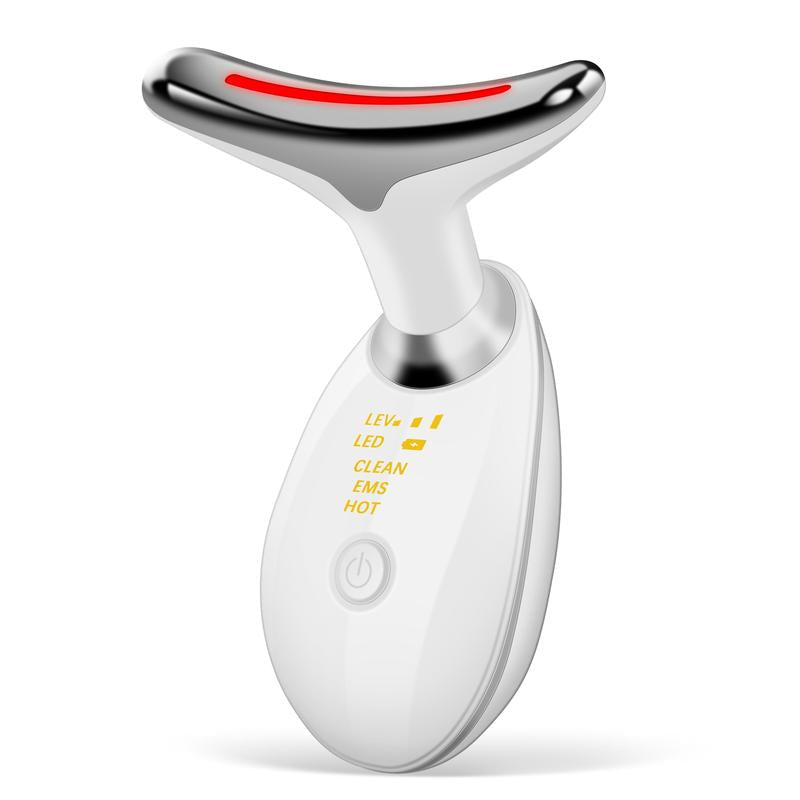 7-Color LED Face and Neck Massager, front view with red light mode on