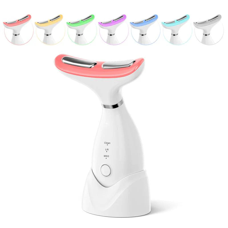 7-Color LED Face and Neck Massager showing all 7 LED light color modes