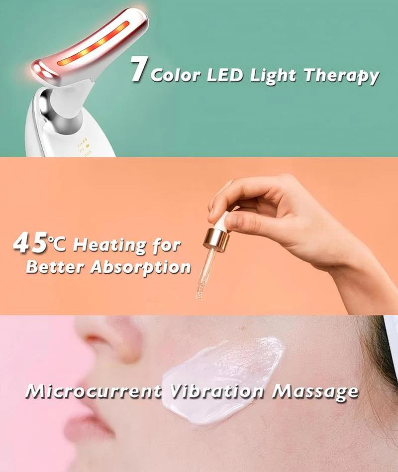 7-Color LED Face and Neck Massager LED light therapy and heating feature closeup