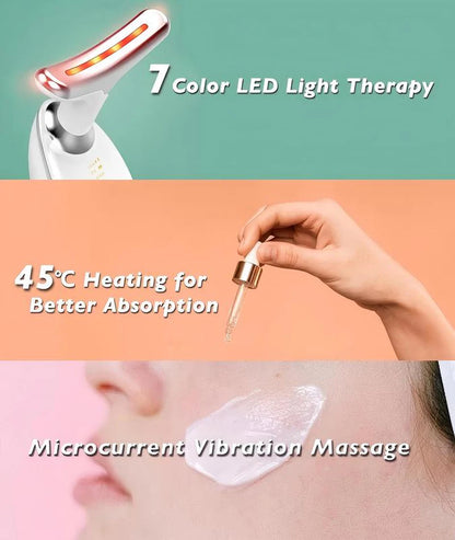 7-Color LED Face and Neck Massager LED light therapy and heating feature closeup